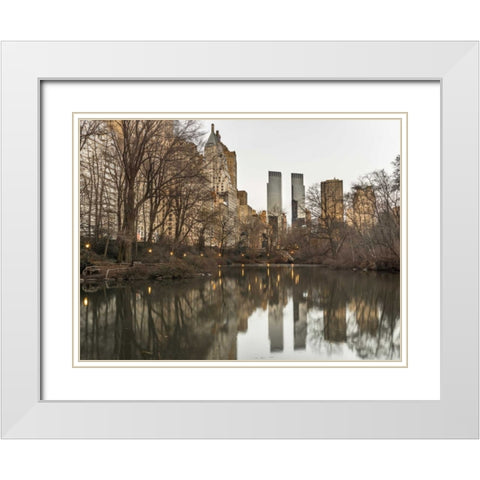 Central park with Manhattan skyline, New York White Modern Wood Framed Art Print with Double Matting by Frank, Assaf