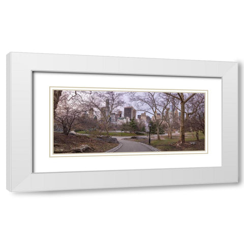 Pathway through Central park, New York White Modern Wood Framed Art Print with Double Matting by Frank, Assaf