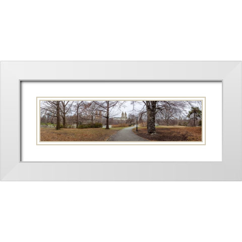 Pathway through Central park, New York White Modern Wood Framed Art Print with Double Matting by Frank, Assaf