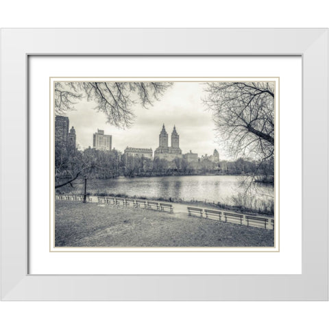 Central park with Manhattan skyline, New York White Modern Wood Framed Art Print with Double Matting by Frank, Assaf
