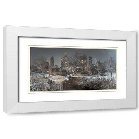 Central park with Manhattan skyline, New York White Modern Wood Framed Art Print with Double Matting by Frank, Assaf