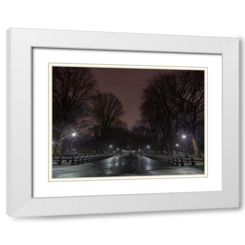 Central park at night, New York White Modern Wood Framed Art Print with Double Matting by Frank, Assaf