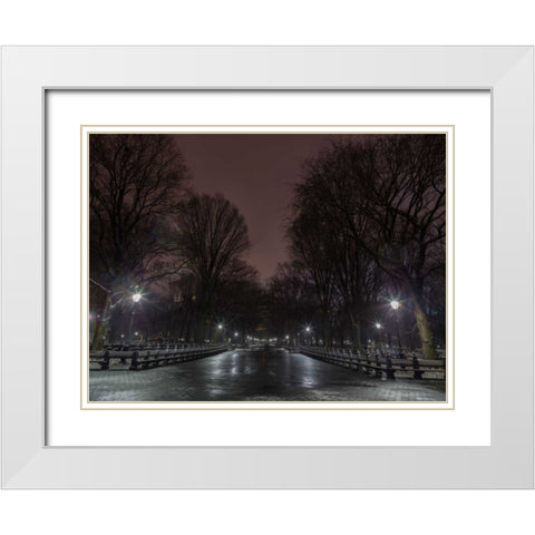Central park at night, New York White Modern Wood Framed Art Print with Double Matting by Frank, Assaf