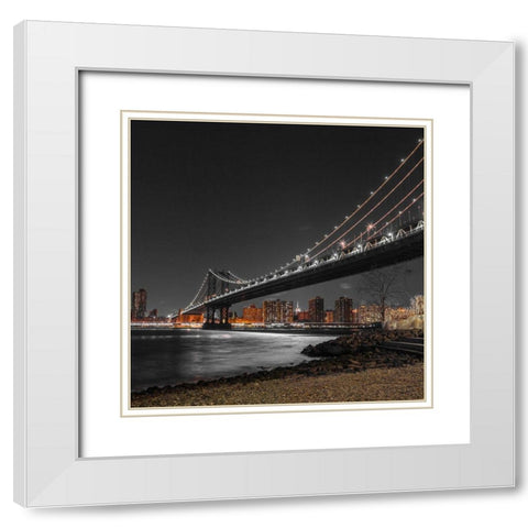 Manhattan bridge and Lower Manhattan skyline, New York, FTBR-1838 White Modern Wood Framed Art Print with Double Matting by Frank, Assaf