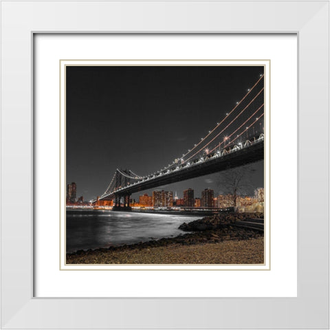 Manhattan bridge and Lower Manhattan skyline, New York, FTBR-1838 White Modern Wood Framed Art Print with Double Matting by Frank, Assaf