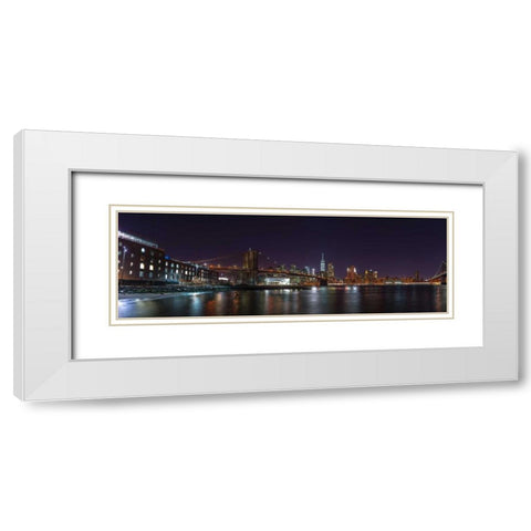 Brooklyn bridge and Lower Manhattan skyline, New York White Modern Wood Framed Art Print with Double Matting by Frank, Assaf