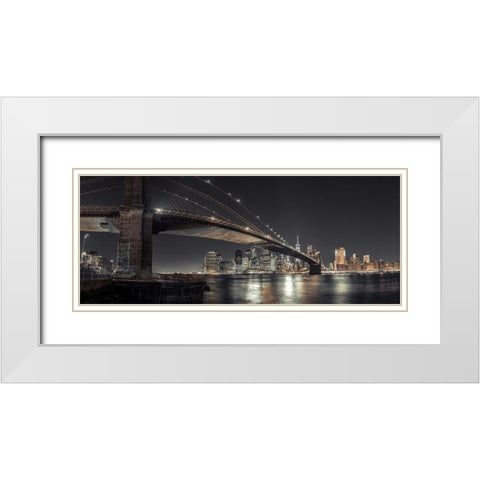 Brooklyn bridge over East river, Lower Manhattan, New York, FTBR-1910 White Modern Wood Framed Art Print with Double Matting by Frank, Assaf