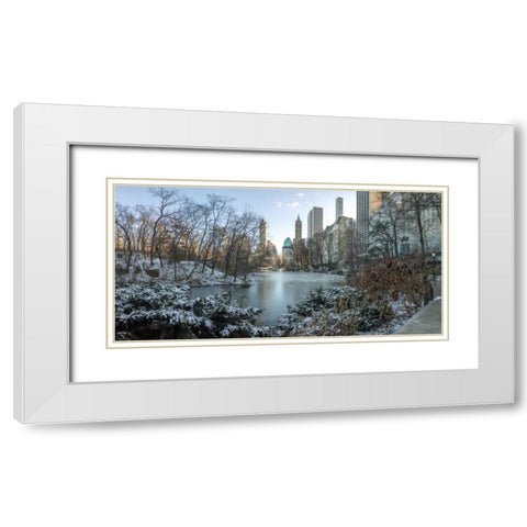 Central park with Lower Manhattan skyline, New York White Modern Wood Framed Art Print with Double Matting by Frank, Assaf