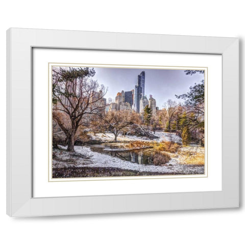 Central park with Lower Manhattan skyline, New York White Modern Wood Framed Art Print with Double Matting by Frank, Assaf