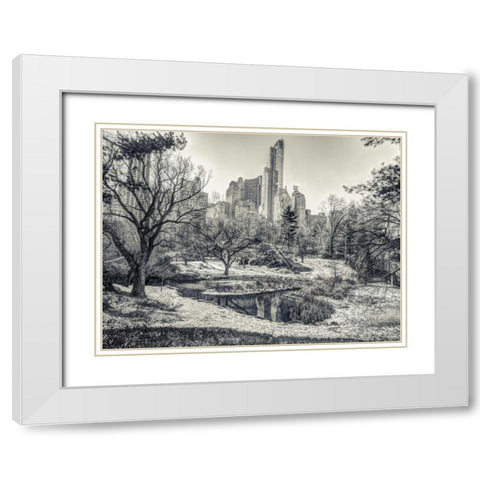 Central park with Lower Manhattan skyline, New York White Modern Wood Framed Art Print with Double Matting by Frank, Assaf