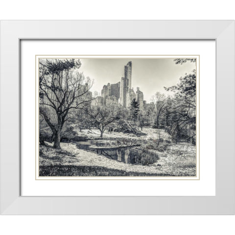 Central park with Lower Manhattan skyline, New York White Modern Wood Framed Art Print with Double Matting by Frank, Assaf