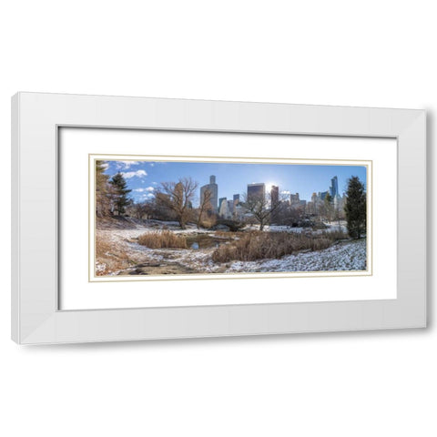 Central park with Lower Manhattan skyline, New York White Modern Wood Framed Art Print with Double Matting by Frank, Assaf