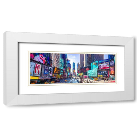 Times Square-New York City White Modern Wood Framed Art Print with Double Matting by Frank, Assaf