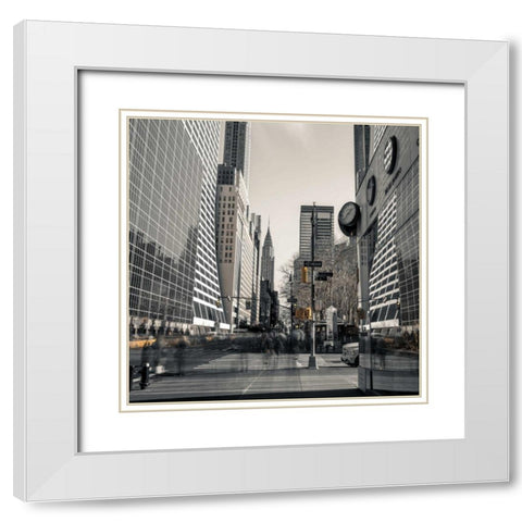 New York cityscape White Modern Wood Framed Art Print with Double Matting by Frank, Assaf