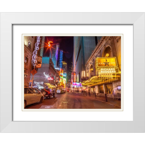 New York city stret in night White Modern Wood Framed Art Print with Double Matting by Frank, Assaf
