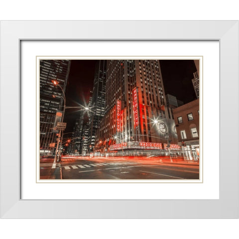 New York city stret in night White Modern Wood Framed Art Print with Double Matting by Frank, Assaf