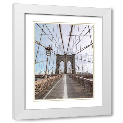 Brooklyn bridge, New York White Modern Wood Framed Art Print with Double Matting by Frank, Assaf