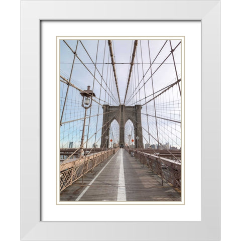 Brooklyn bridge, New York White Modern Wood Framed Art Print with Double Matting by Frank, Assaf