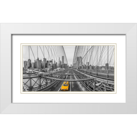 Brooklyn bridge, New York White Modern Wood Framed Art Print with Double Matting by Frank, Assaf
