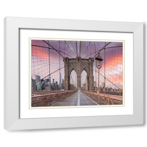 Brooklyn bridge, New York White Modern Wood Framed Art Print with Double Matting by Frank, Assaf
