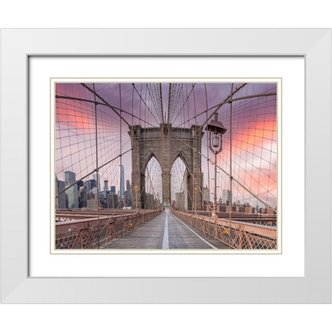 Brooklyn bridge, New York White Modern Wood Framed Art Print with Double Matting by Frank, Assaf