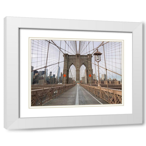 Brooklyn bridge, New York White Modern Wood Framed Art Print with Double Matting by Frank, Assaf
