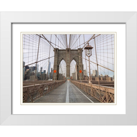 Brooklyn bridge, New York White Modern Wood Framed Art Print with Double Matting by Frank, Assaf