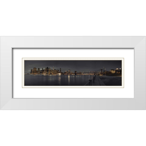 Evening view of Manhattan skyline over East river, New York White Modern Wood Framed Art Print with Double Matting by Frank, Assaf