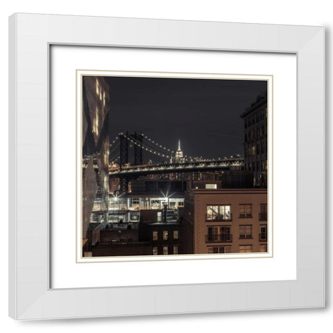 Manhattan bridge and cityscape, New York White Modern Wood Framed Art Print with Double Matting by Frank, Assaf