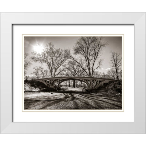 Walkway bridge in Central park, New York, FTBR-1921 White Modern Wood Framed Art Print with Double Matting by Frank, Assaf