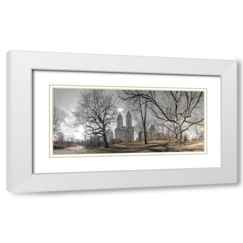 Lower Manhattan cityscape from Central park, New York White Modern Wood Framed Art Print with Double Matting by Frank, Assaf