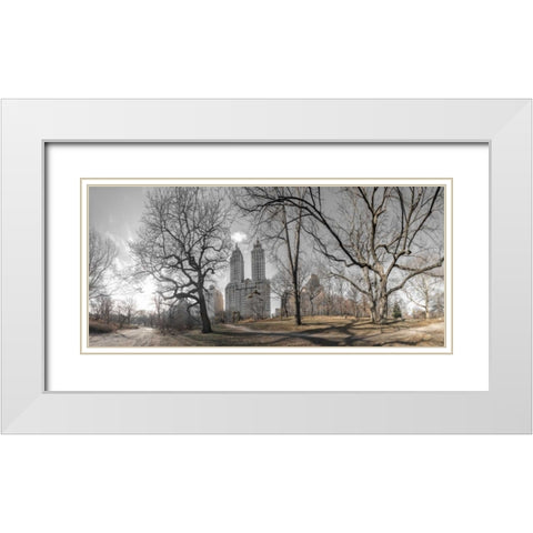 Lower Manhattan cityscape from Central park, New York White Modern Wood Framed Art Print with Double Matting by Frank, Assaf