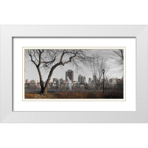 Lower Manhattan cityscape from Central park, New York White Modern Wood Framed Art Print with Double Matting by Frank, Assaf