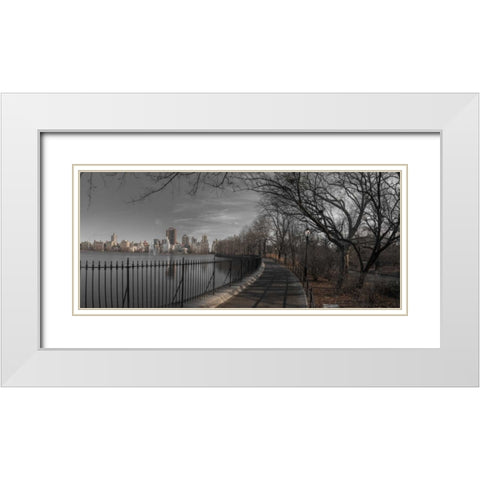 Lower Manhattan cityscape from Central park, New York White Modern Wood Framed Art Print with Double Matting by Frank, Assaf