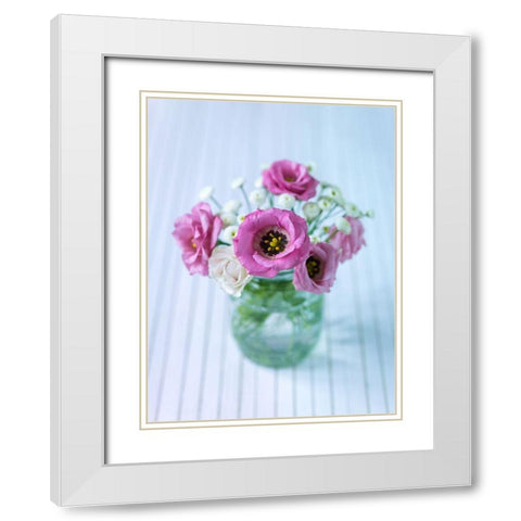 Colorful Lisianthus flowers in glass bottle White Modern Wood Framed Art Print with Double Matting by Frank, Assaf