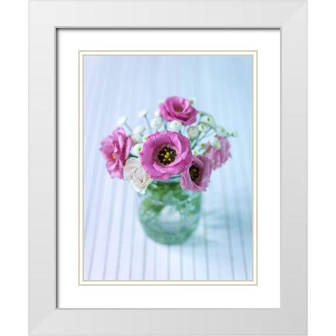 Colorful Lisianthus flowers in glass bottle White Modern Wood Framed Art Print with Double Matting by Frank, Assaf