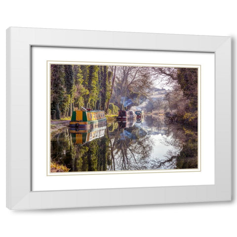 Canal with trees, Kintbury, UK White Modern Wood Framed Art Print with Double Matting by Frank, Assaf