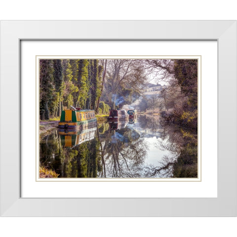 Canal with trees, Kintbury, UK White Modern Wood Framed Art Print with Double Matting by Frank, Assaf