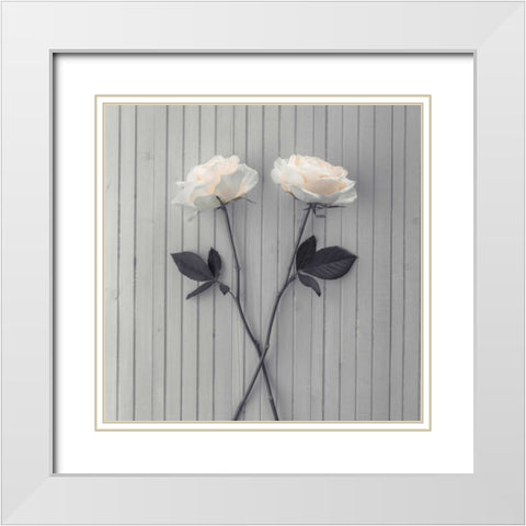 Roses on table White Modern Wood Framed Art Print with Double Matting by Frank, Assaf