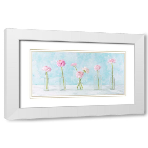 Ranuncuclus flowers in glass bottles White Modern Wood Framed Art Print with Double Matting by Frank, Assaf