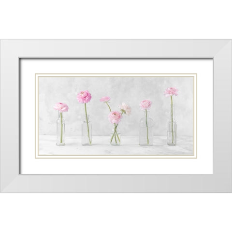 Ranuncuclus flowers in glass bottles White Modern Wood Framed Art Print with Double Matting by Frank, Assaf