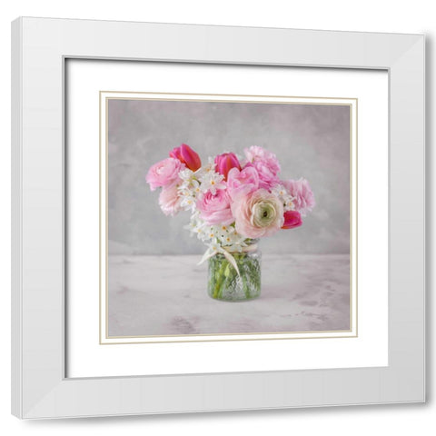 Bunch of mixed flowers in glass bottle White Modern Wood Framed Art Print with Double Matting by Frank, Assaf