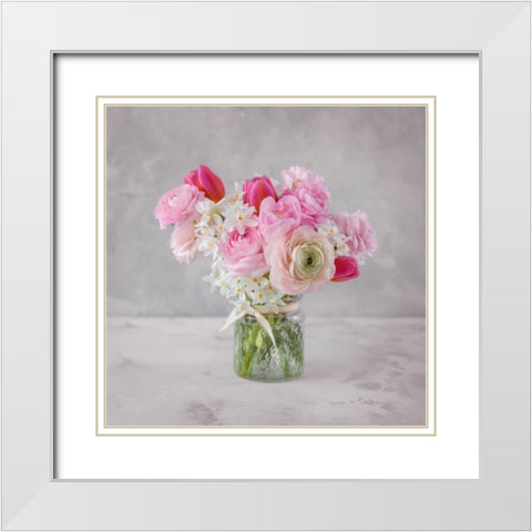 Bunch of mixed flowers in glass bottle White Modern Wood Framed Art Print with Double Matting by Frank, Assaf