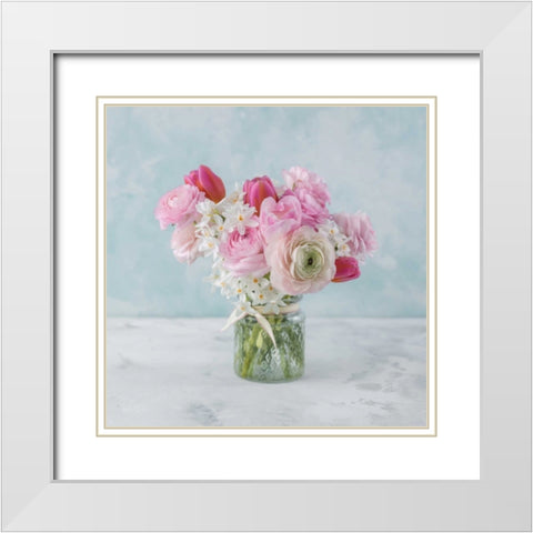 Bunch of mixed flowers in glass bottle White Modern Wood Framed Art Print with Double Matting by Frank, Assaf