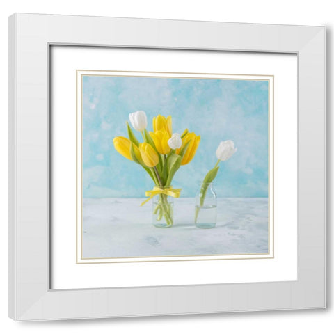 Fresh Tulips in glass bottle White Modern Wood Framed Art Print with Double Matting by Frank, Assaf