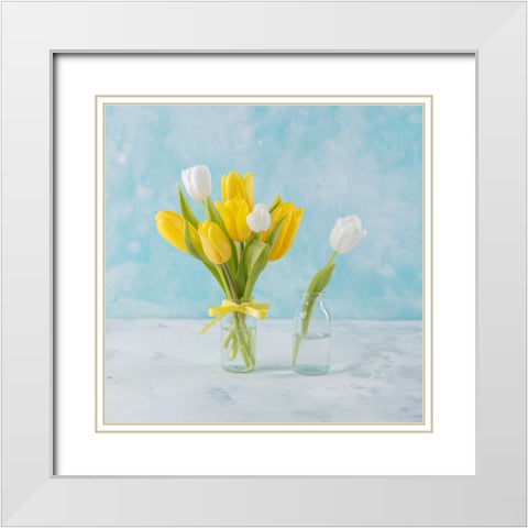 Fresh Tulips in glass bottle White Modern Wood Framed Art Print with Double Matting by Frank, Assaf
