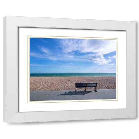 Bench at seaside promenade White Modern Wood Framed Art Print with Double Matting by Frank, Assaf