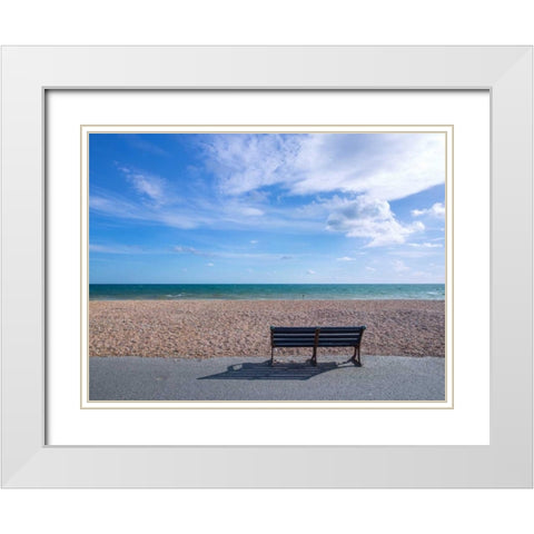 Bench at seaside promenade White Modern Wood Framed Art Print with Double Matting by Frank, Assaf
