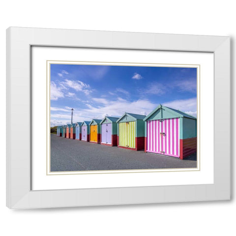 Colorful beach huts in a row White Modern Wood Framed Art Print with Double Matting by Frank, Assaf