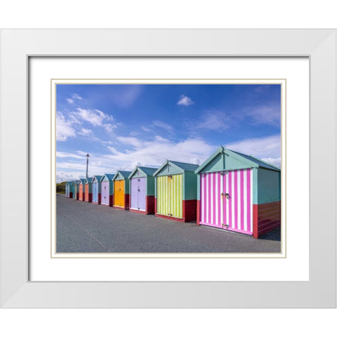 Colorful beach huts in a row White Modern Wood Framed Art Print with Double Matting by Frank, Assaf